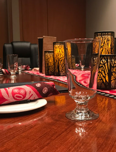 Close-up of a Set Meeting Room Table